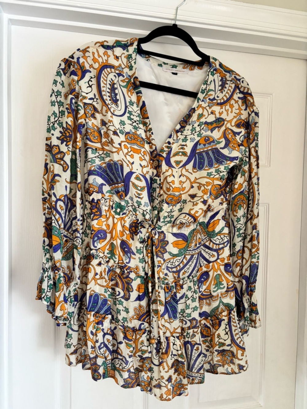 Pookie & Sebastian Women’s Floral Paisley V-Neck Tie-Waist Romper